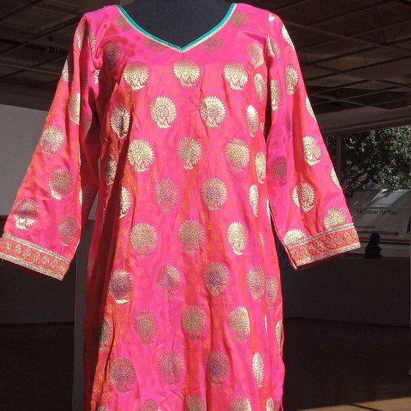 Bright and Bold Pink/orange/gold kurtas tunic top - Picture 7 of 13